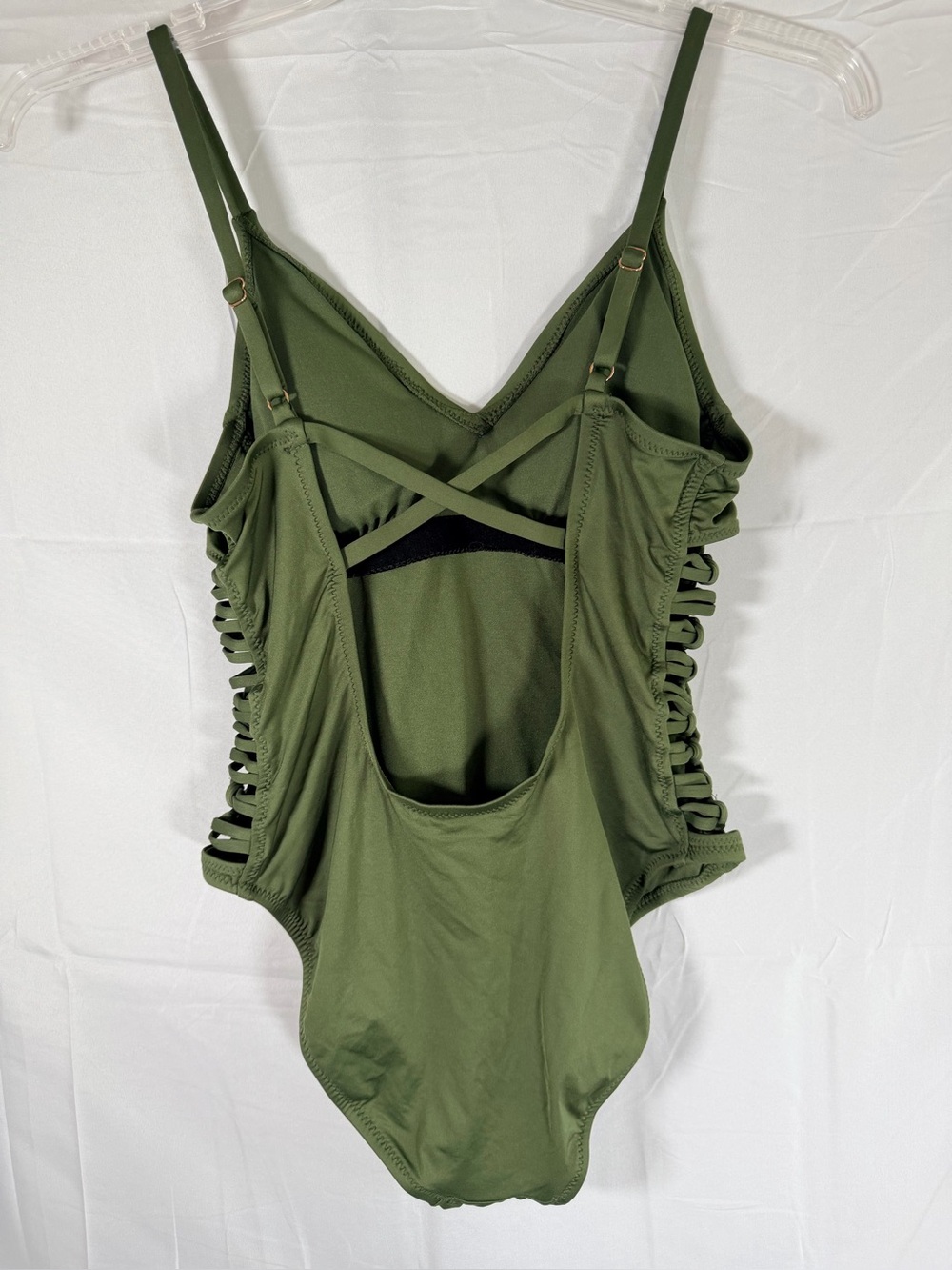 Olive Green open back with straps, Tie Out sides One-Piece Swimsuit